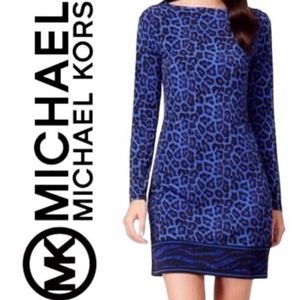 Michael Kors Blue and Black Animal Print Knee-Length Dress, S